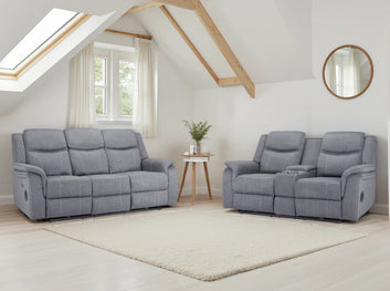 Galaxy Tech Electric Recliner Sofa Grey Fabric 3+2 Set | LED, USB & Bluetooth