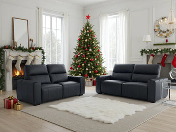 Bellagio Genuine Leather Electric Recliner Sofa Black 3+2 Set