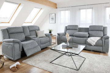 Linden Electric Recliner Sofa Grey 3+2 Set | Dual-Power Recliner & USB Charging