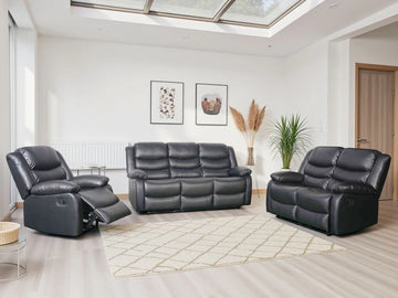 Conrad Manual Recliner Sofa Black 3+2+1 Set – Bonded Leather Comfort Suite