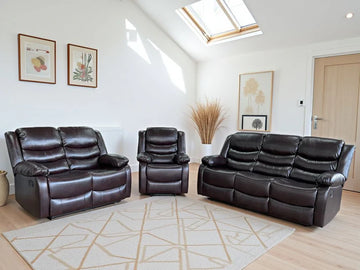Conrad Manual Recliner Sofa Brown 3+2+1 Set – Bonded Leather Reclining Suite